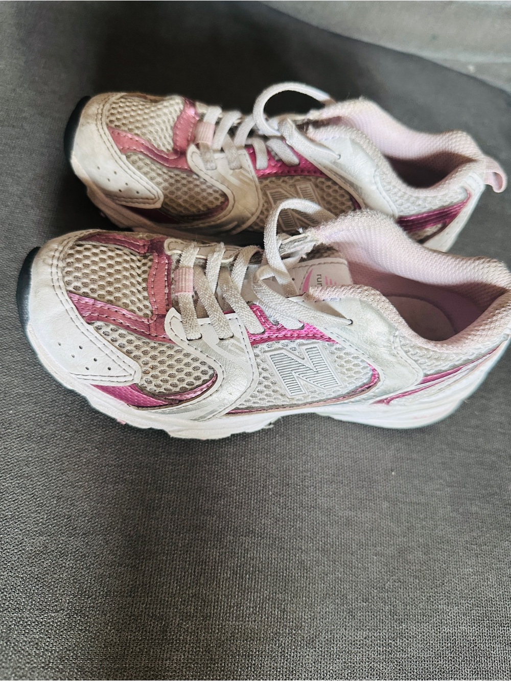 New Balance Kids White and Pink Athletic Sneakers